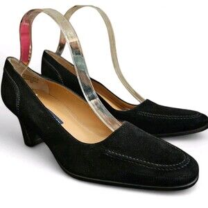 Vtg. Ralph Lauren Alison Sz 8B Black Suede Block Heel Pump Shoe Display $170